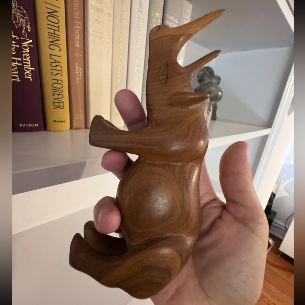 Vintage MCM hand carved Teak Wood Rhino